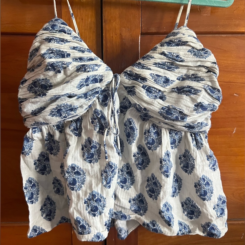 J. Crew Blue and White Printed Tank size 8